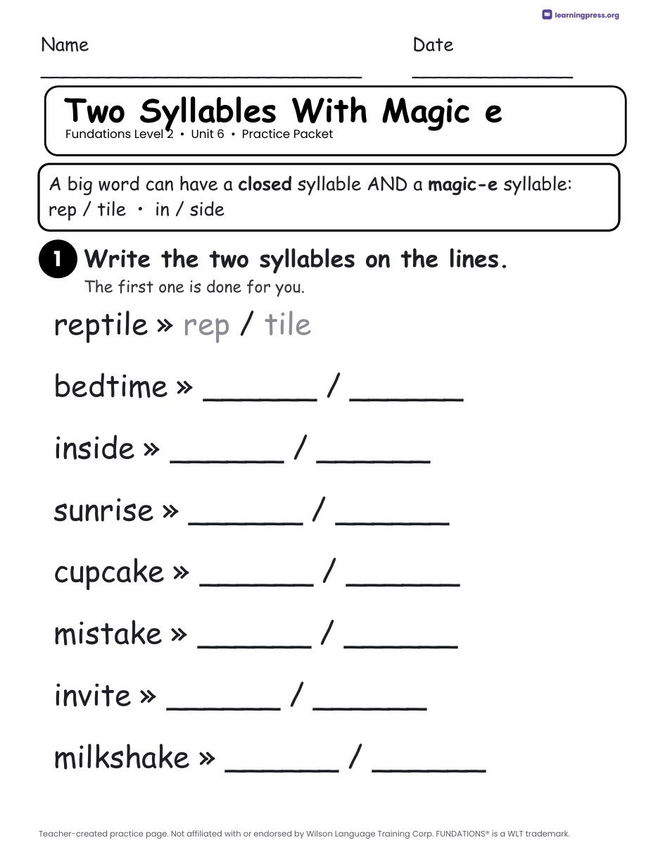 Preview page 3 of Fundations Level 2 Unit 6 Practice Packet