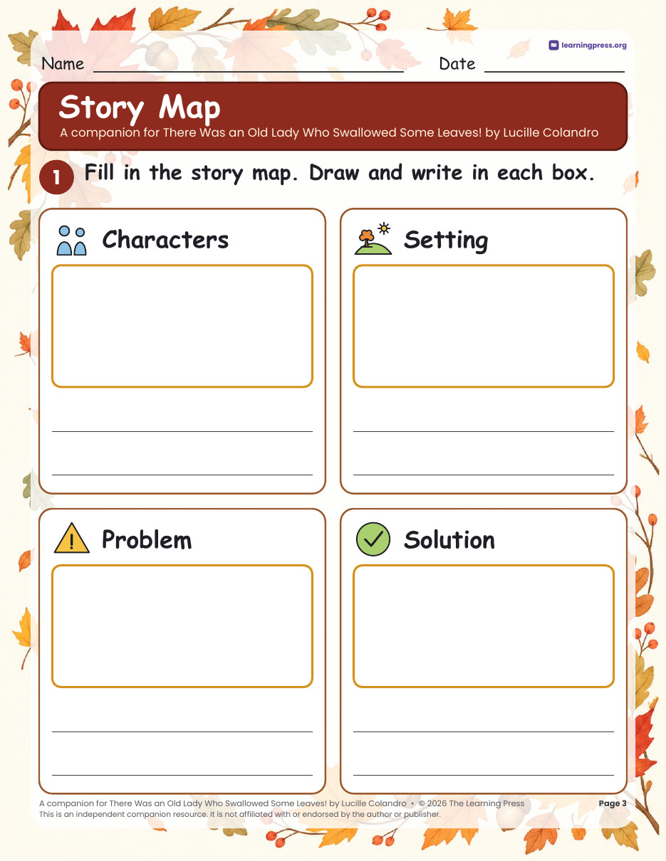 Preview page 1 of There Was an Old Lady Who Swallowed Some Leaves Book Companion · Fall Activities
