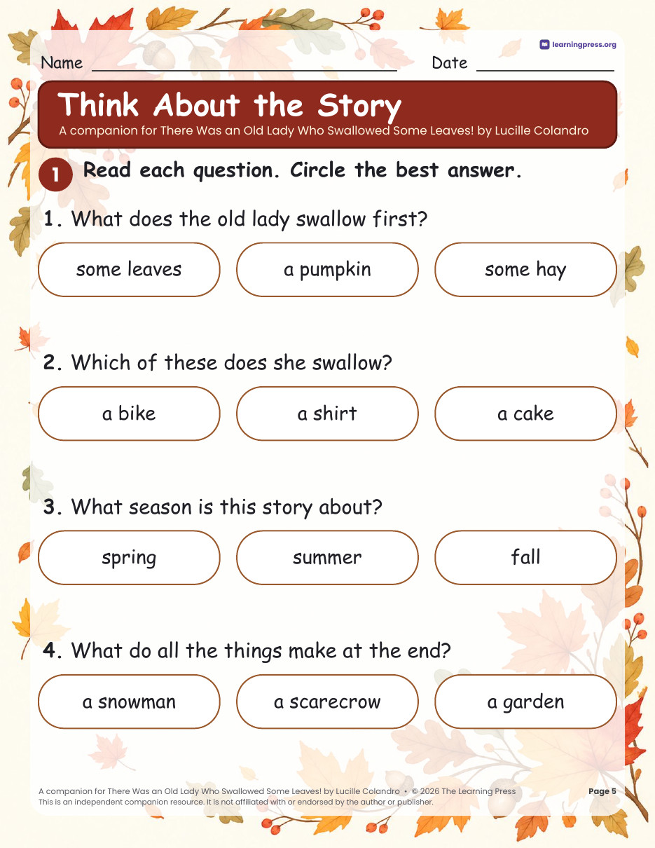 Preview page 3 of There Was an Old Lady Who Swallowed Some Leaves Book Companion · Fall Activities