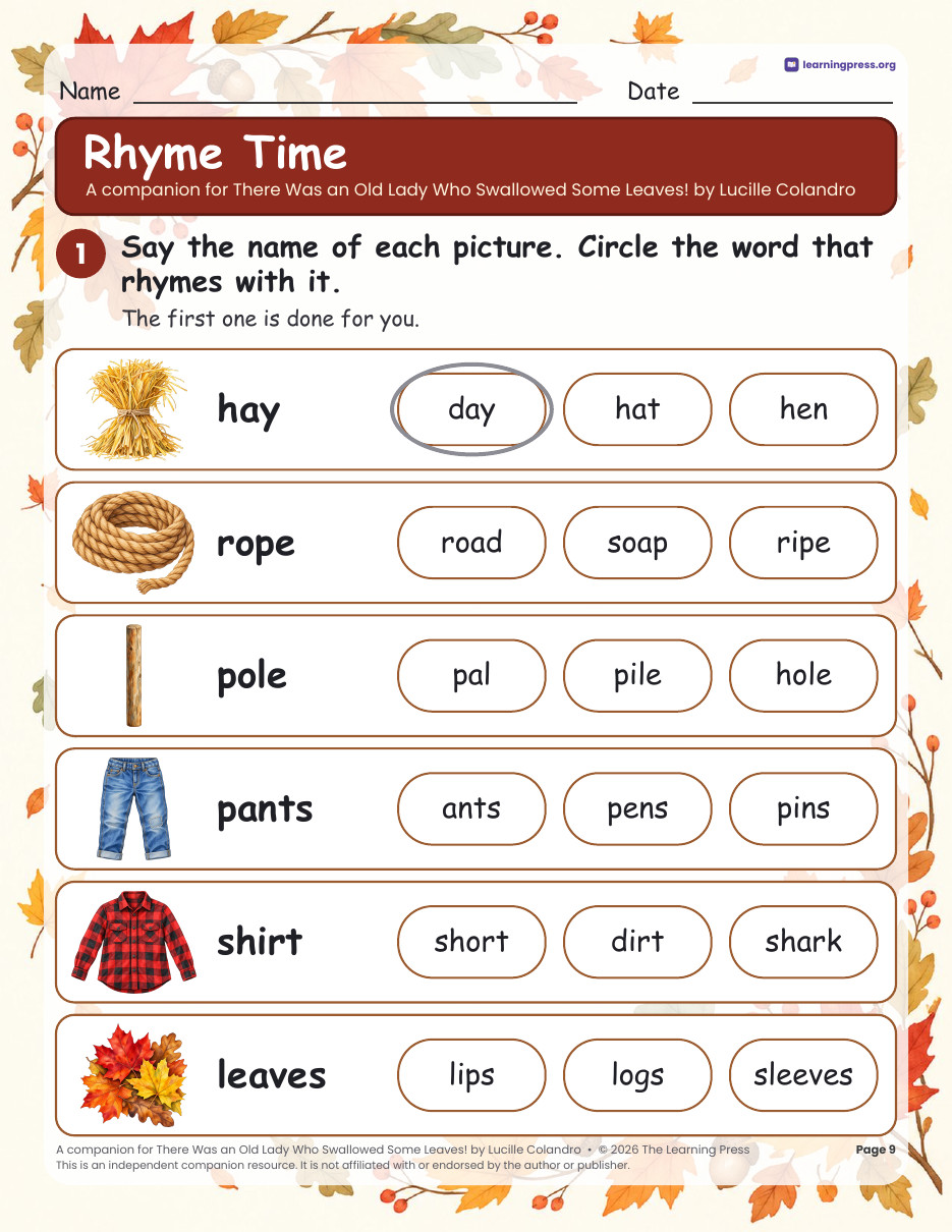 Preview page 4 of There Was an Old Lady Who Swallowed Some Leaves Book Companion · Fall Activities