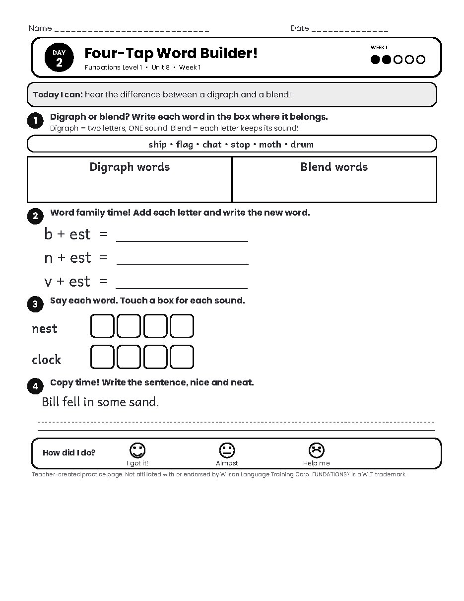Preview page 3 of Fundations Level 1 Unit 8 Practice Pack