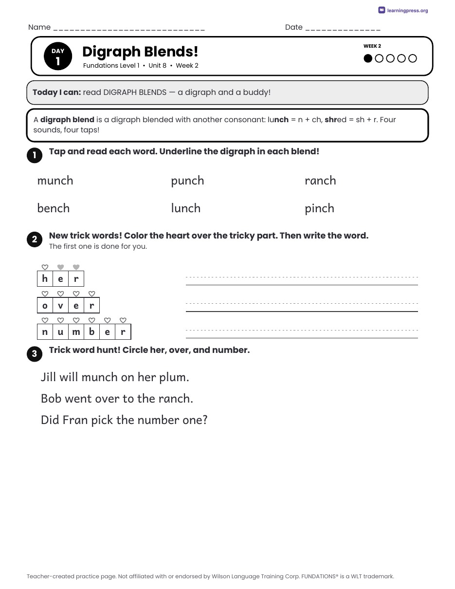 Preview page 3 of Fundations Level 1 Unit 8 Daily Lesson Work Pages