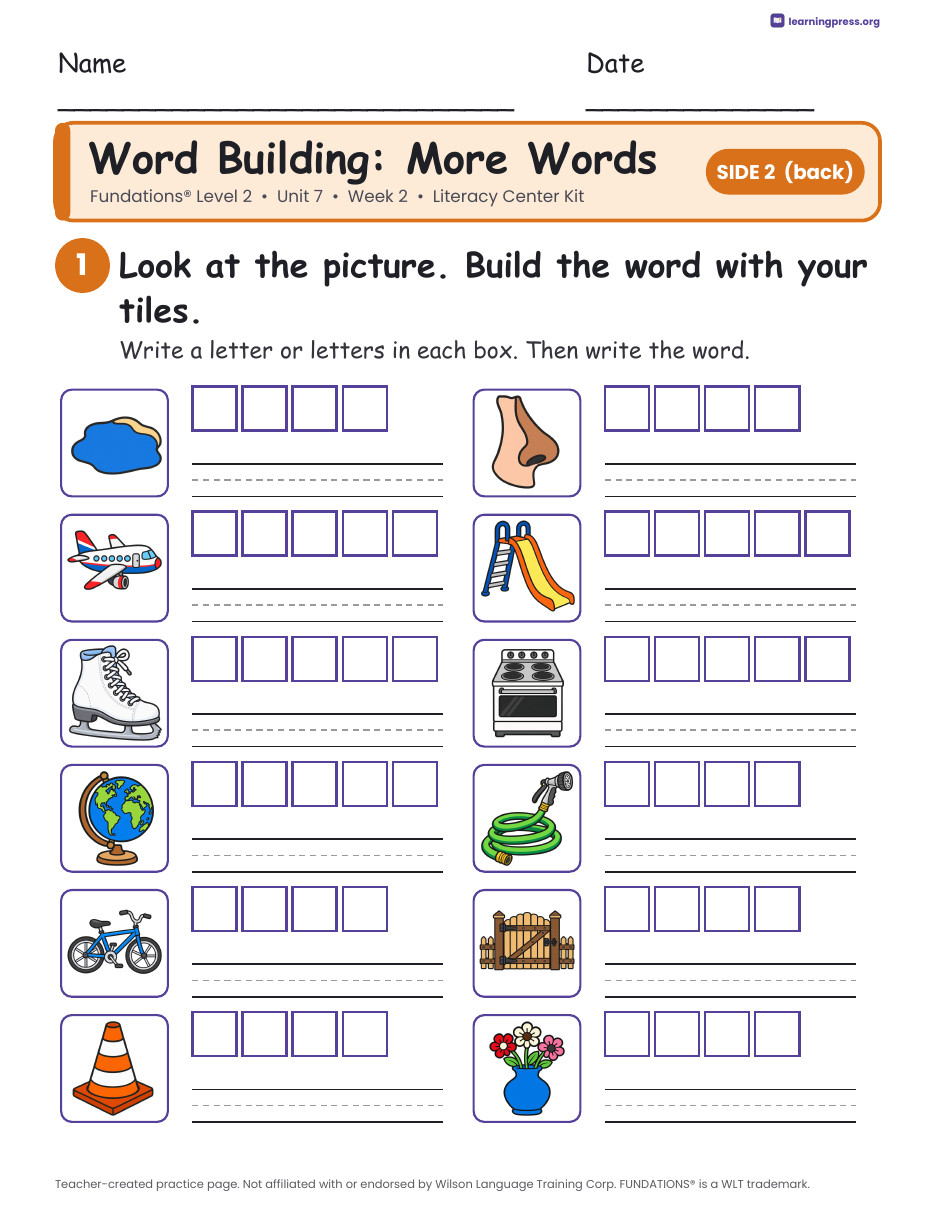 Preview page 2 of Fundations Level 2 Unit 7 Literacy Center Kits Bundle (3 Weeks)