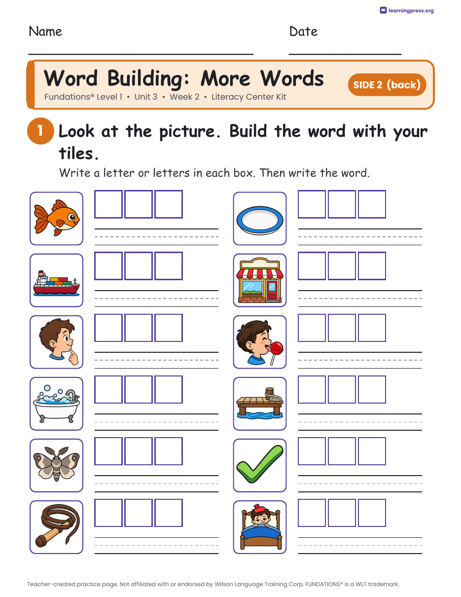 Preview page 2 of Fundations Level 1 Unit 3 Literacy Center Kits Bundle (2 Weeks)