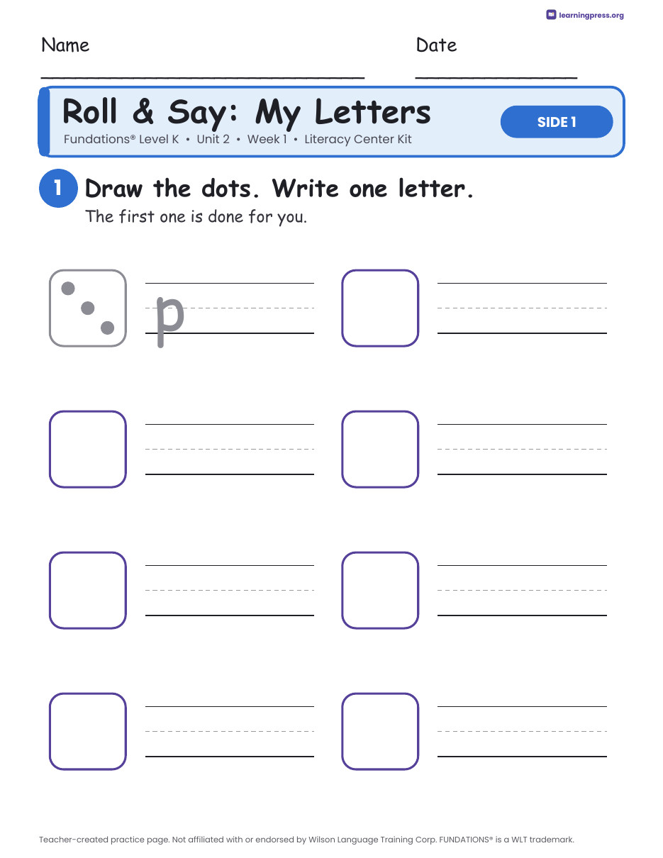 Preview page 1 of Fundations Level K Literacy Center Kits Bundle (20 Weekly Kits)