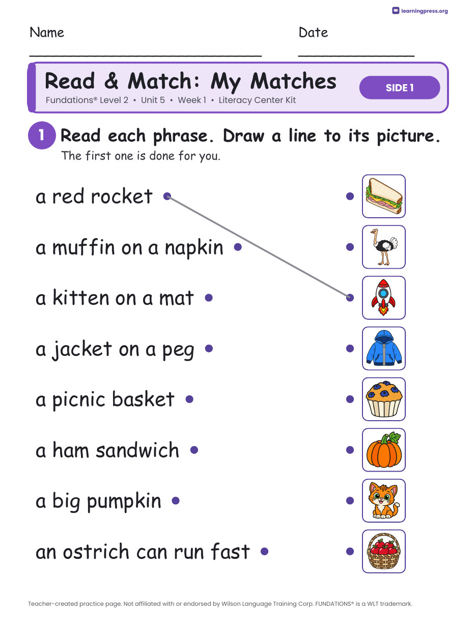 Preview page 3 of Fundations Level 2 Unit 5 Week 1 Literacy Center Kit