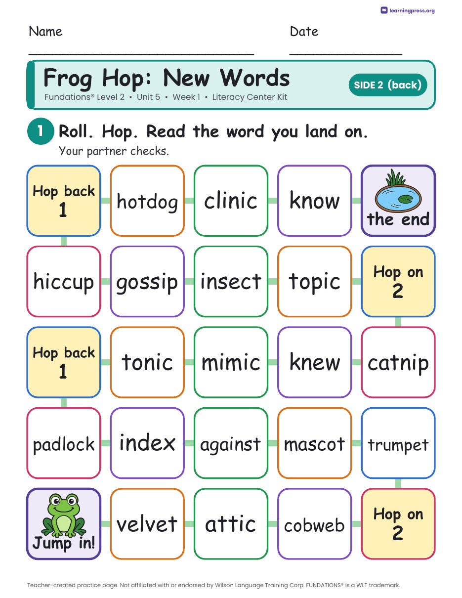 Preview page 4 of Fundations Level 2 Unit 5 Week 1 Literacy Center Kit