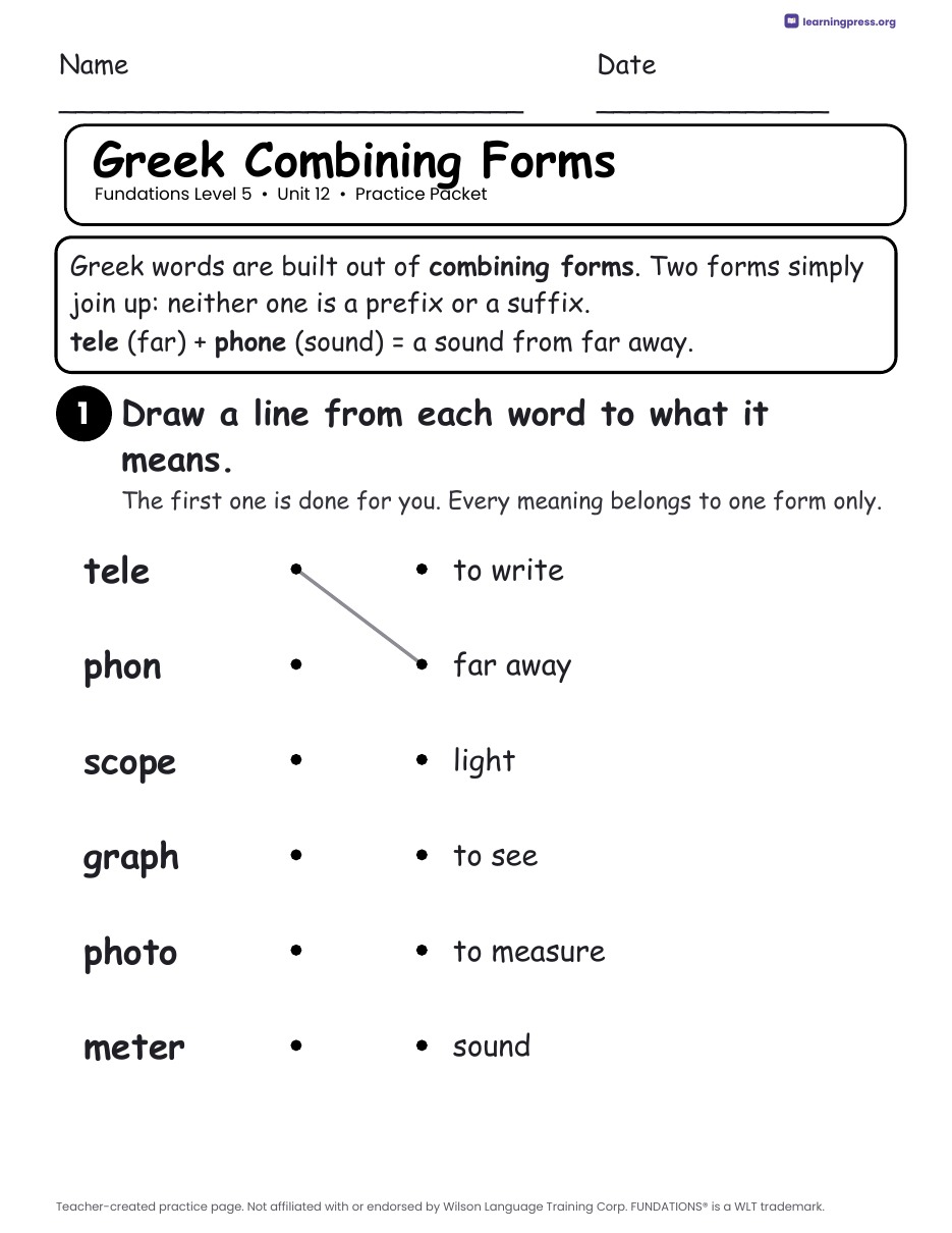 Preview page 1 of Fundations Level 5 Unit 12 Practice Packet