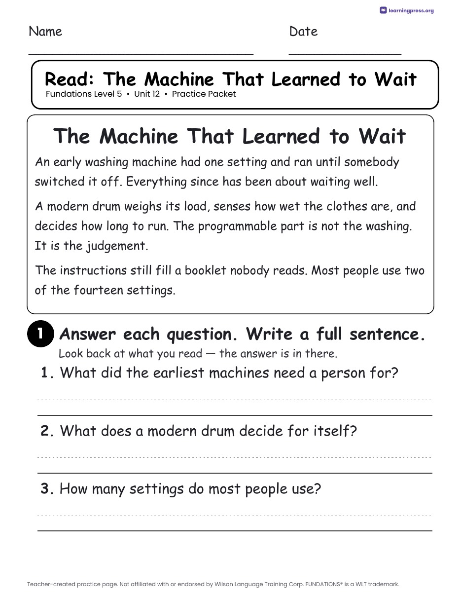 Preview page 3 of Fundations Level 5 Unit 12 Practice Packet