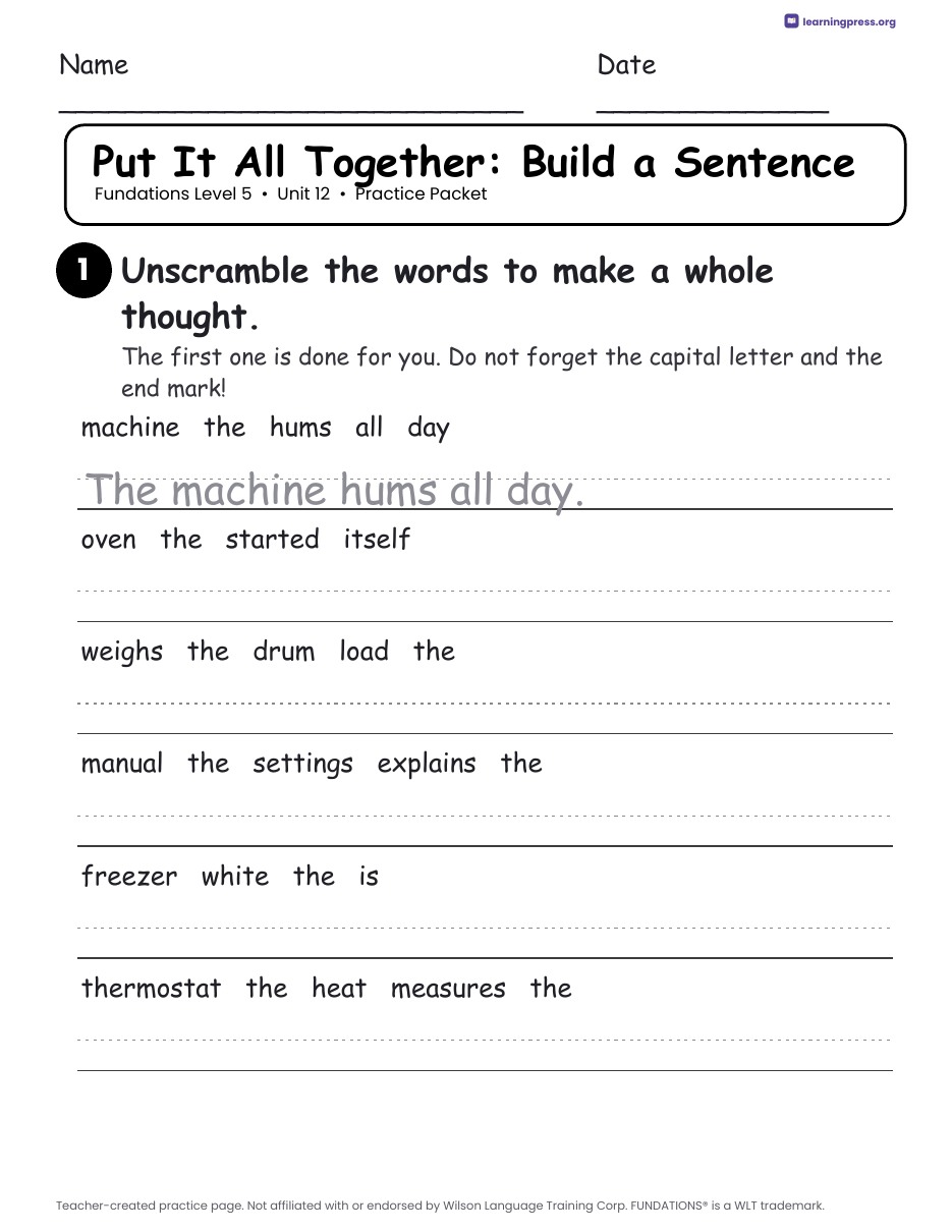 Preview page 4 of Fundations Level 5 Unit 12 Practice Packet