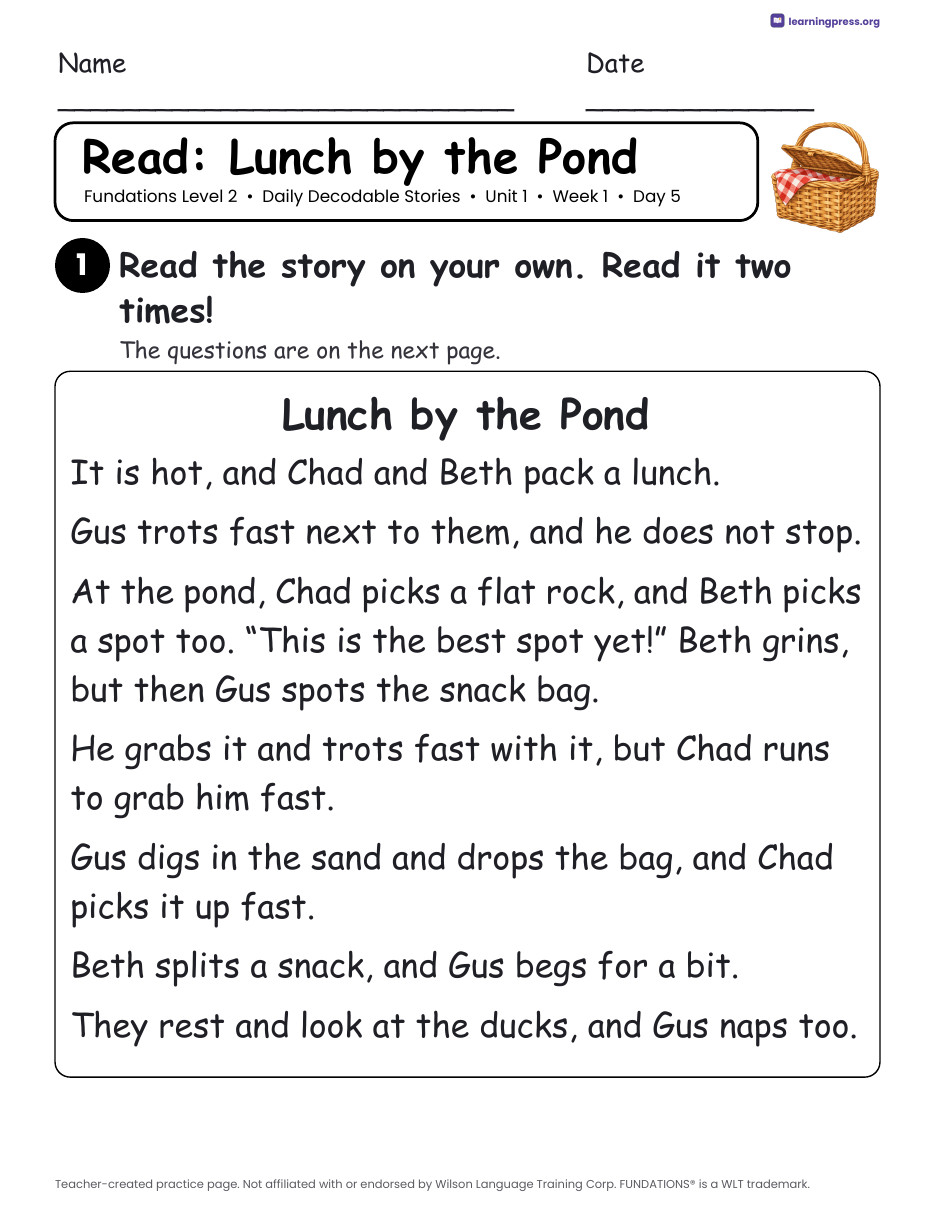 Preview page 3 of Fundations Level 2 Unit 1 Daily Decodable Stories