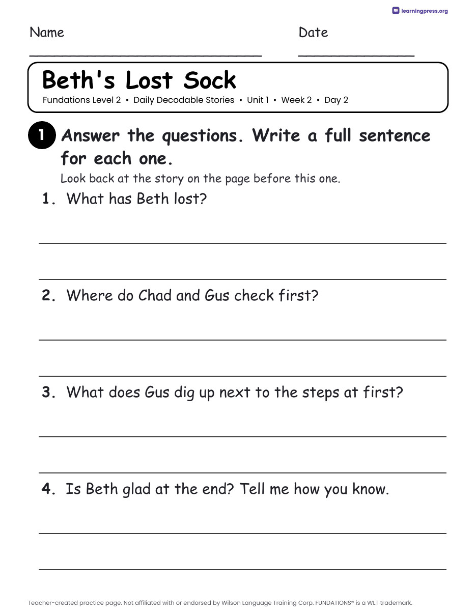 Preview page 4 of Fundations Level 2 Unit 1 Daily Decodable Stories