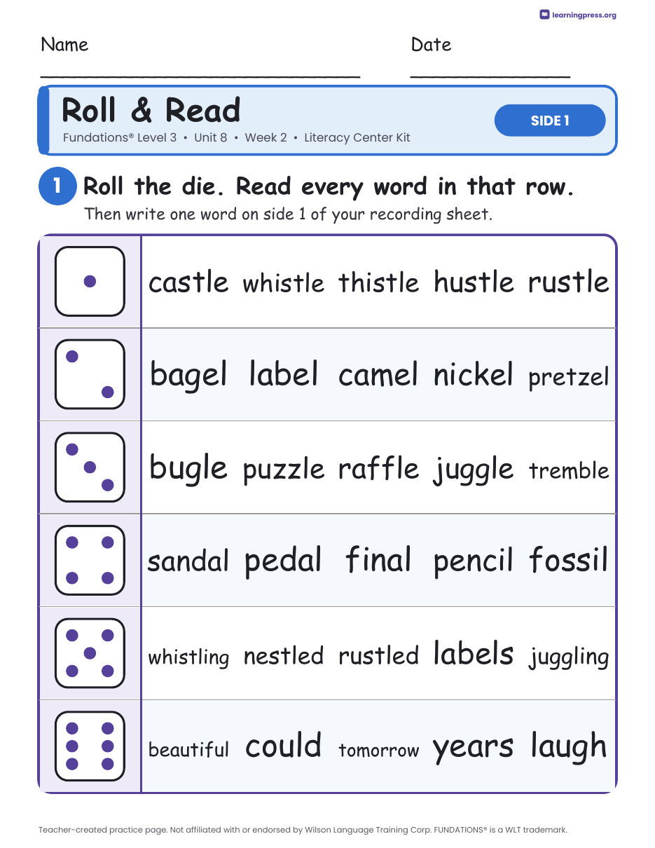 Preview page 1 of Fundations Level 3 Unit 8 Week 2 Literacy Center Kit