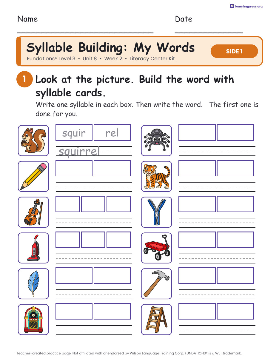Preview page 2 of Fundations Level 3 Unit 8 Week 2 Literacy Center Kit