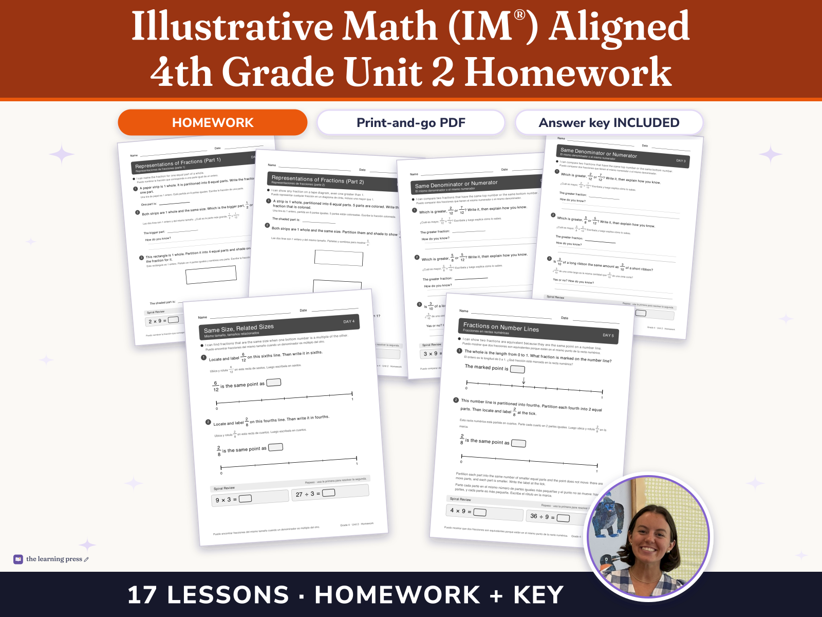 Preview page 1 of Illustrative Math (IM®) Aligned 4th Grade Unit 2 Homework: Fraction Equivalence and Comparison