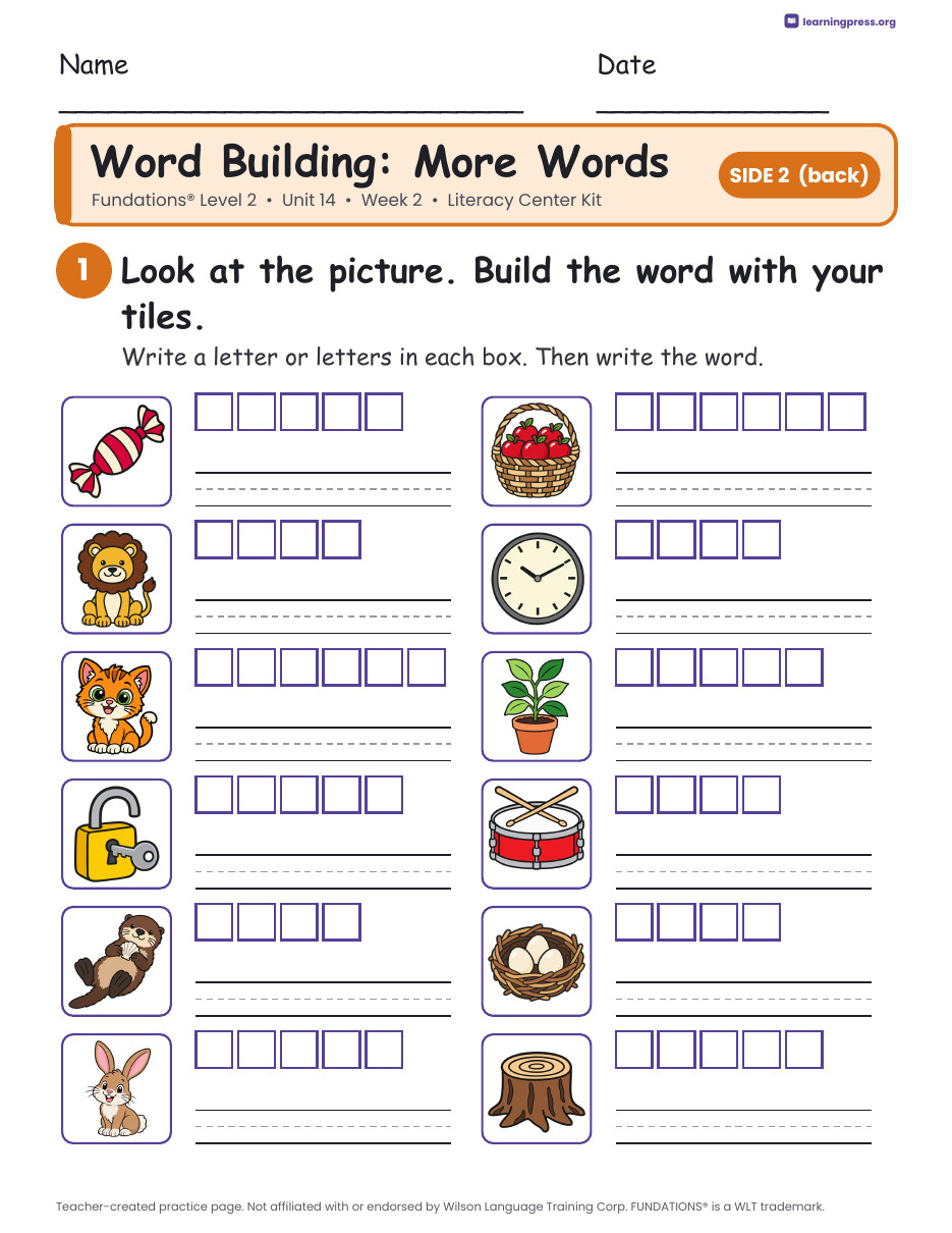 Preview page 2 of Fundations Level 2 Unit 14 Literacy Center Kits Bundle (2 Weeks)