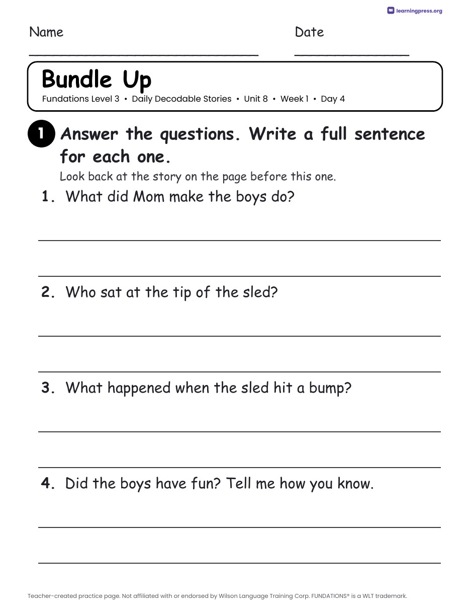 Preview page 2 of Fundations Level 3 Unit 8 Daily Decodable Stories