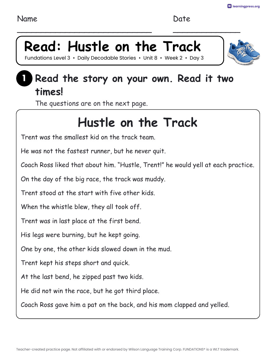 Preview page 3 of Fundations Level 3 Unit 8 Daily Decodable Stories