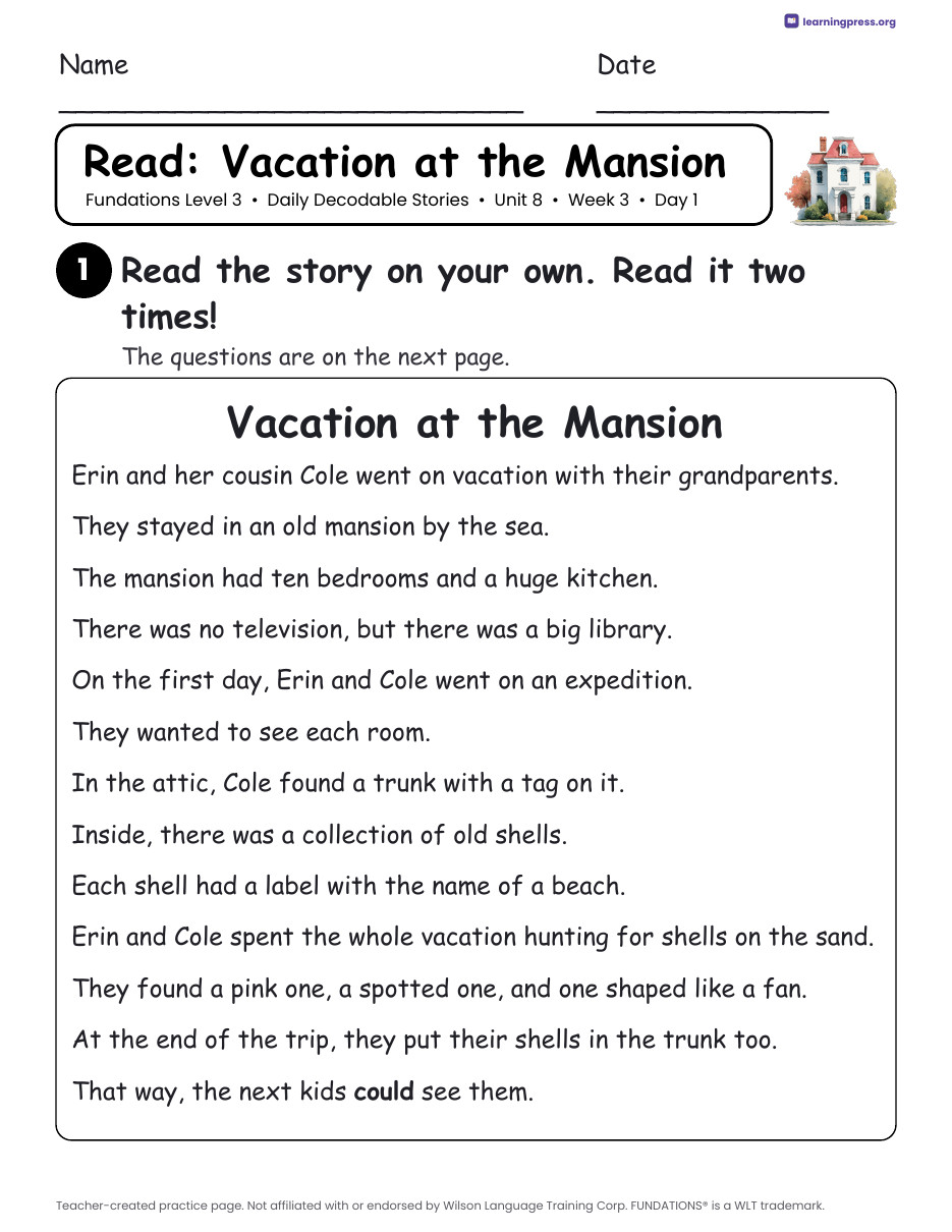 Preview page 4 of Fundations Level 3 Unit 8 Daily Decodable Stories