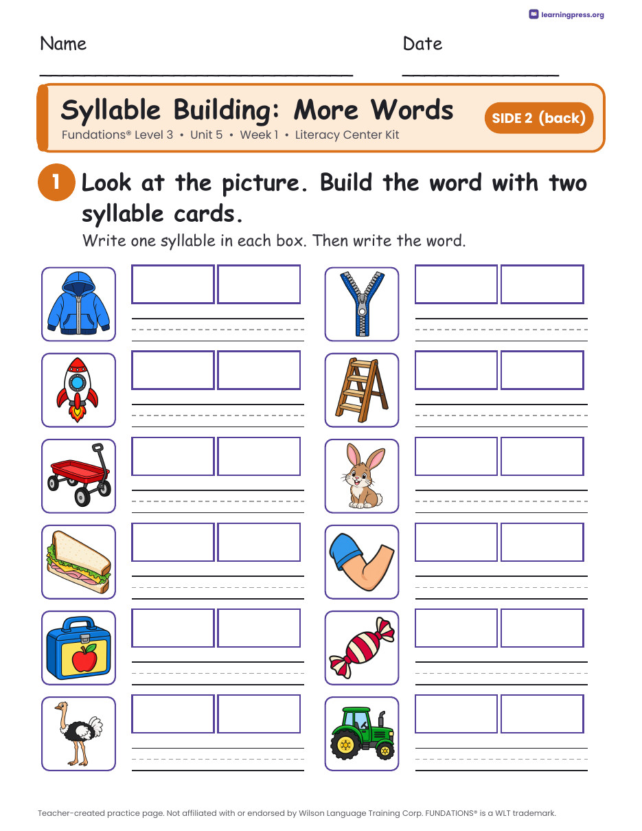 Preview page 2 of Fundations Level 3 Literacy Center Kits Bundle (34 Weekly Kits)
