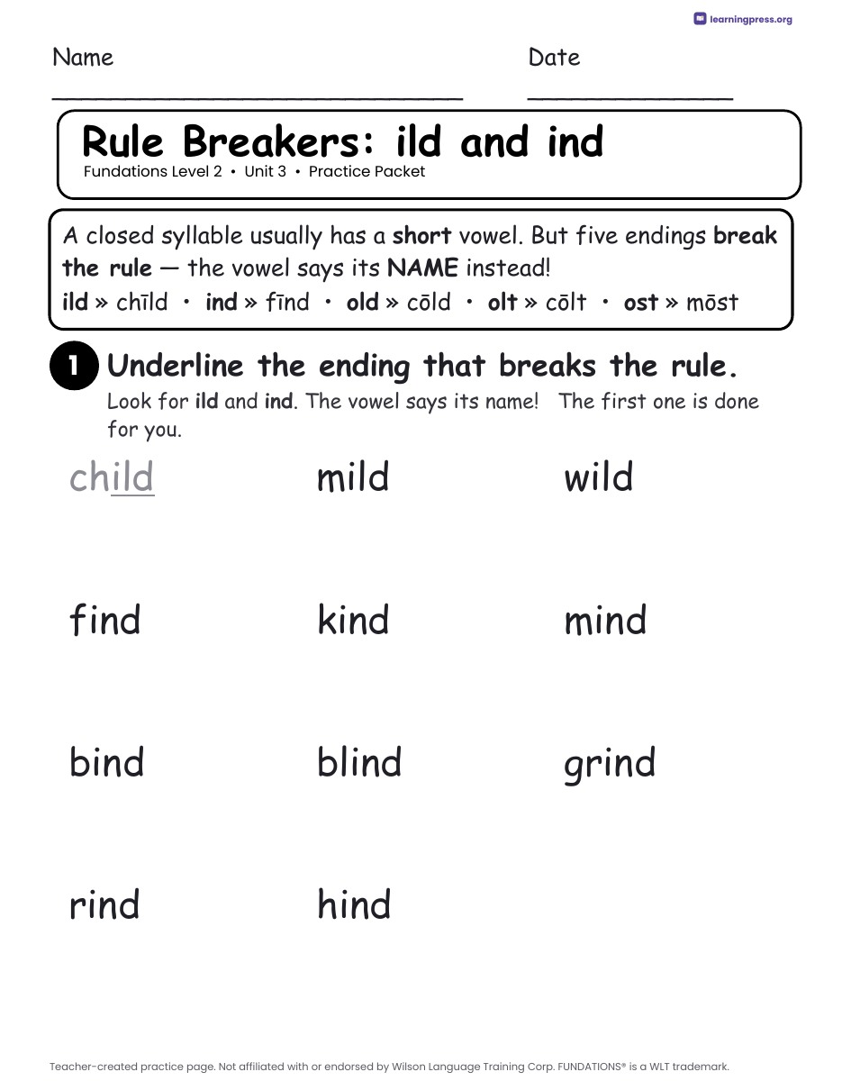 Preview page 1 of Fundations Level 2 Unit 3 Practice Packet