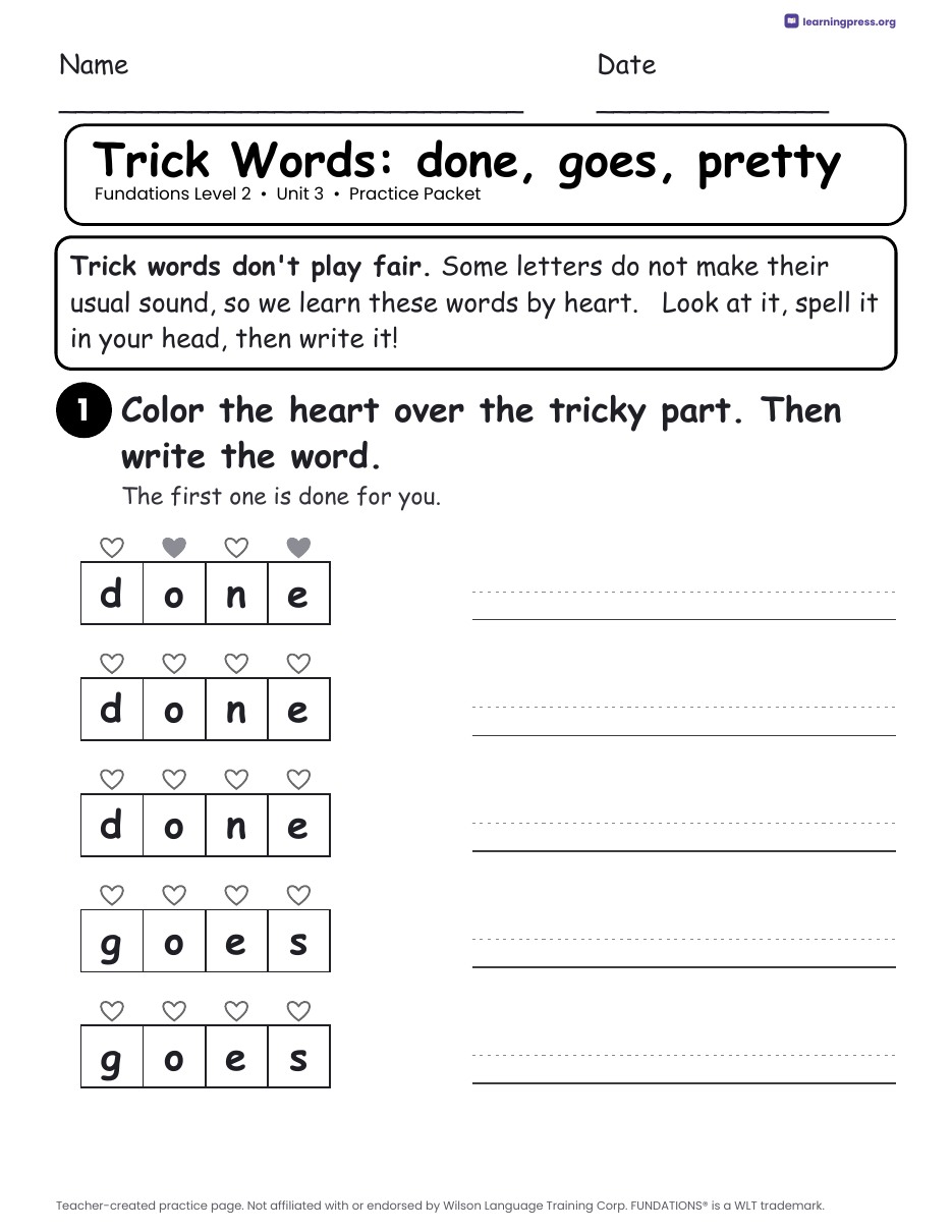 Preview page 2 of Fundations Level 2 Unit 3 Practice Packet