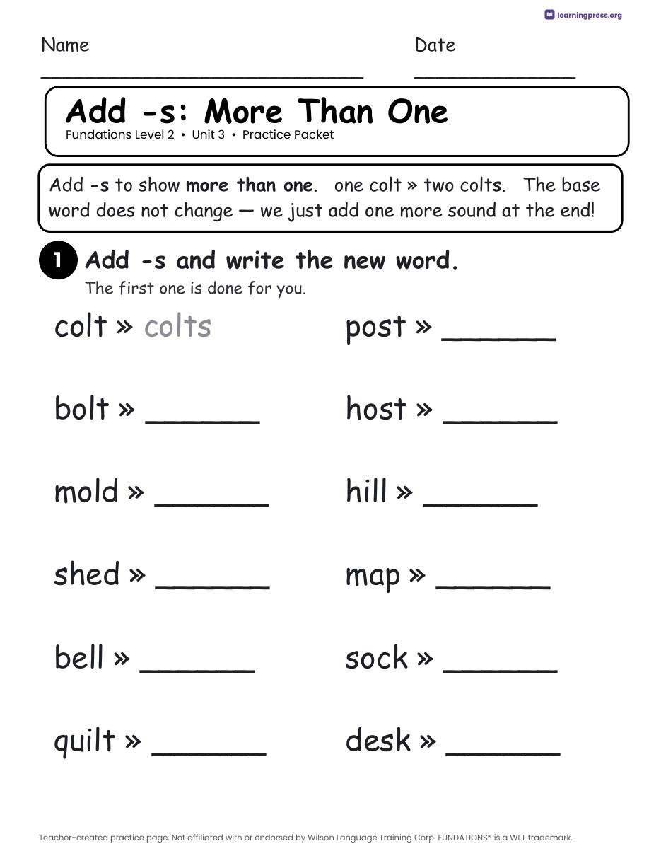 Preview page 3 of Fundations Level 2 Unit 3 Practice Packet