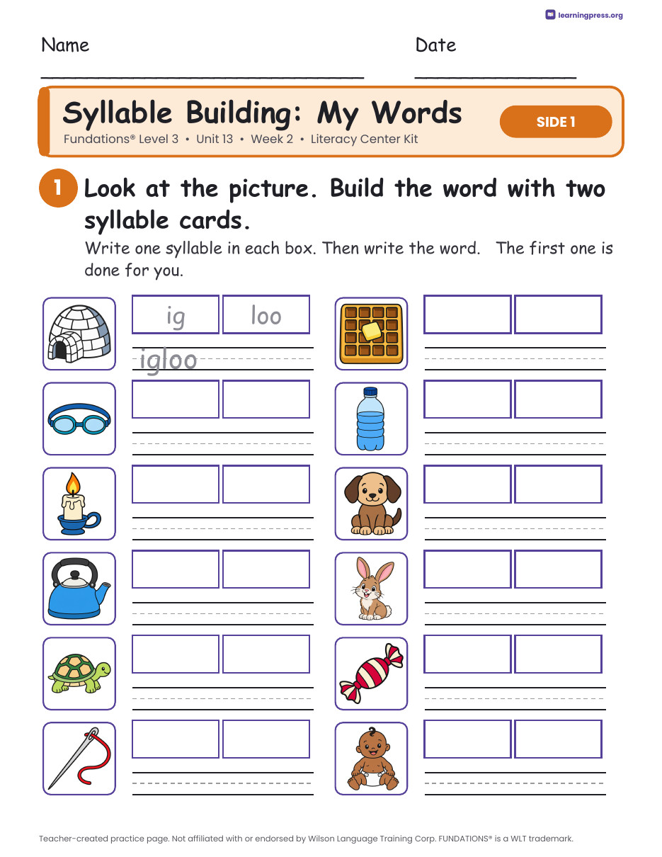 Preview page 2 of Fundations Level 3 Unit 13 Week 2 Literacy Center Kit