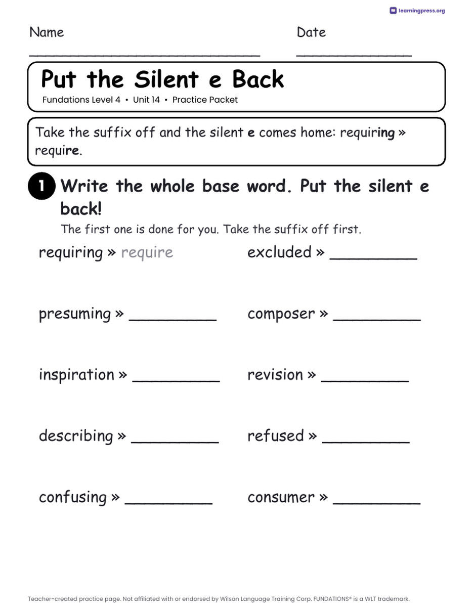 Preview page 2 of Fundations Level 4 Unit 14 Practice Packet