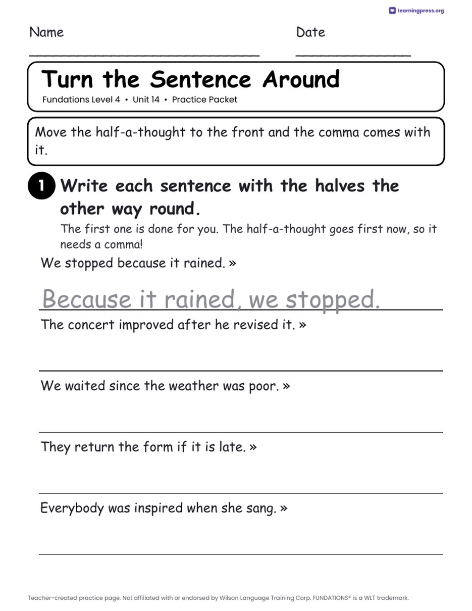 Preview page 3 of Fundations Level 4 Unit 14 Practice Packet