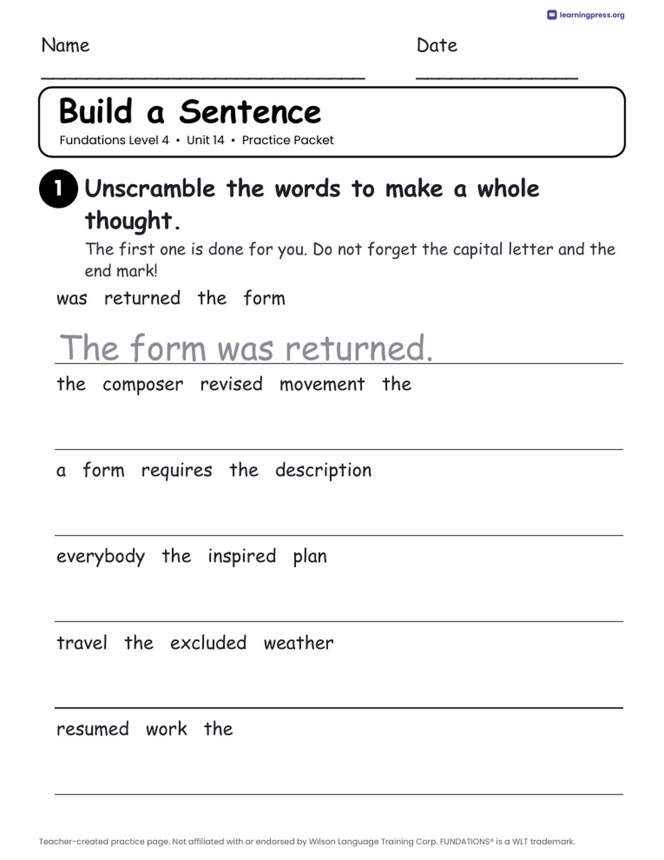 Preview page 4 of Fundations Level 4 Unit 14 Practice Packet