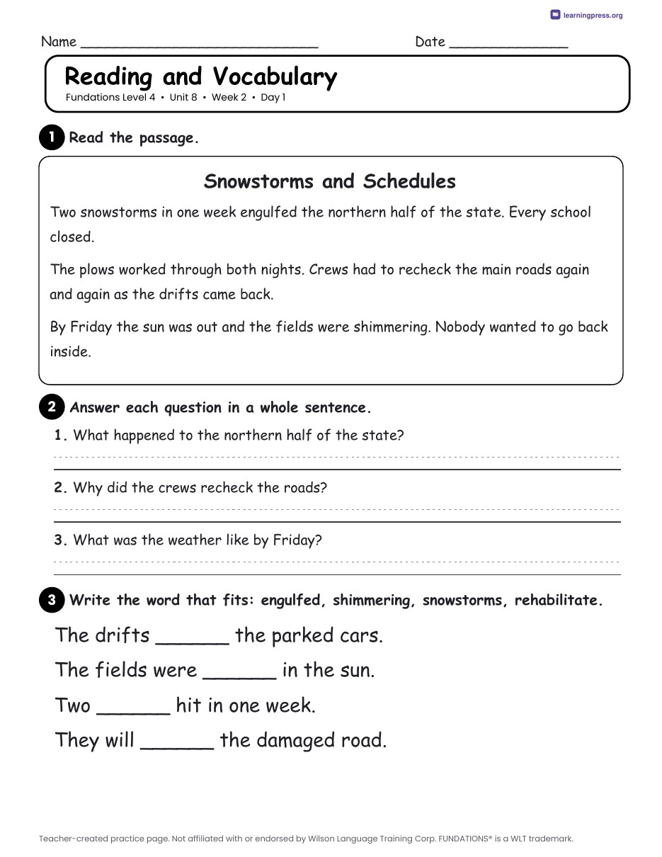 Preview page 3 of Fundations Level 4 Unit 8 Daily Lesson Work Pages