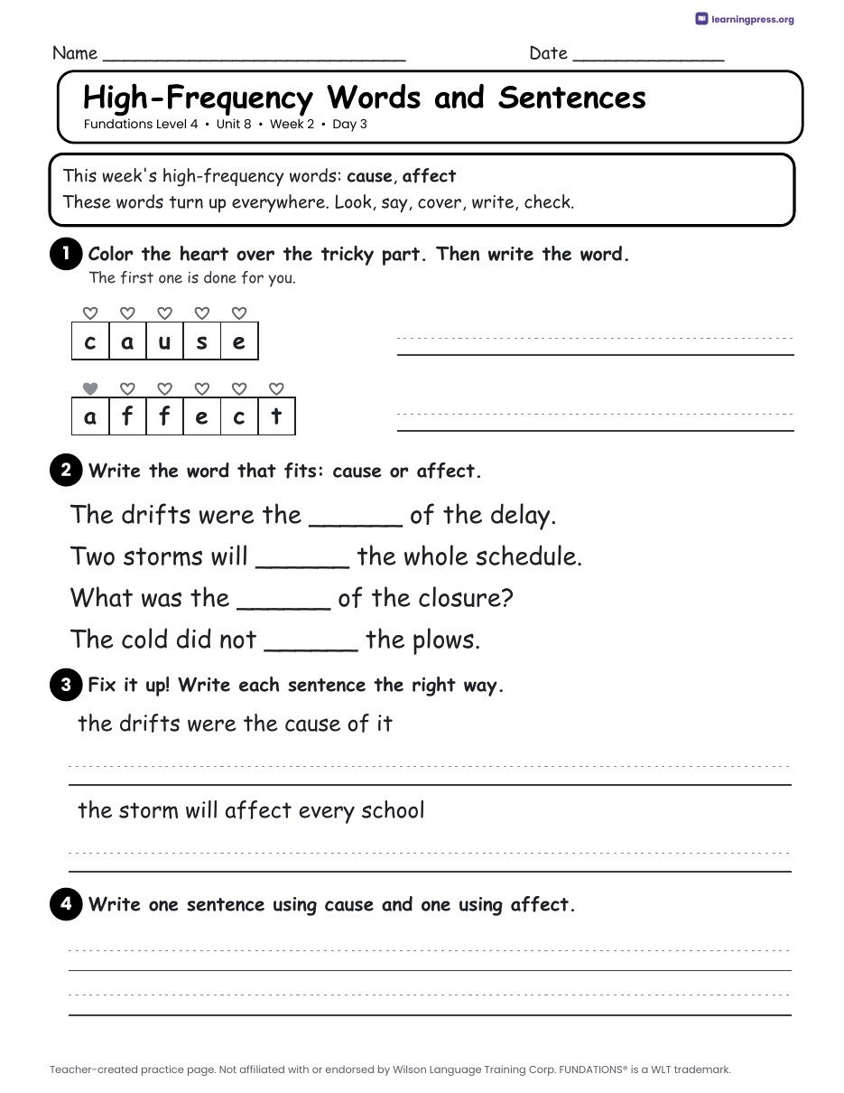 Preview page 4 of Fundations Level 4 Unit 8 Daily Lesson Work Pages