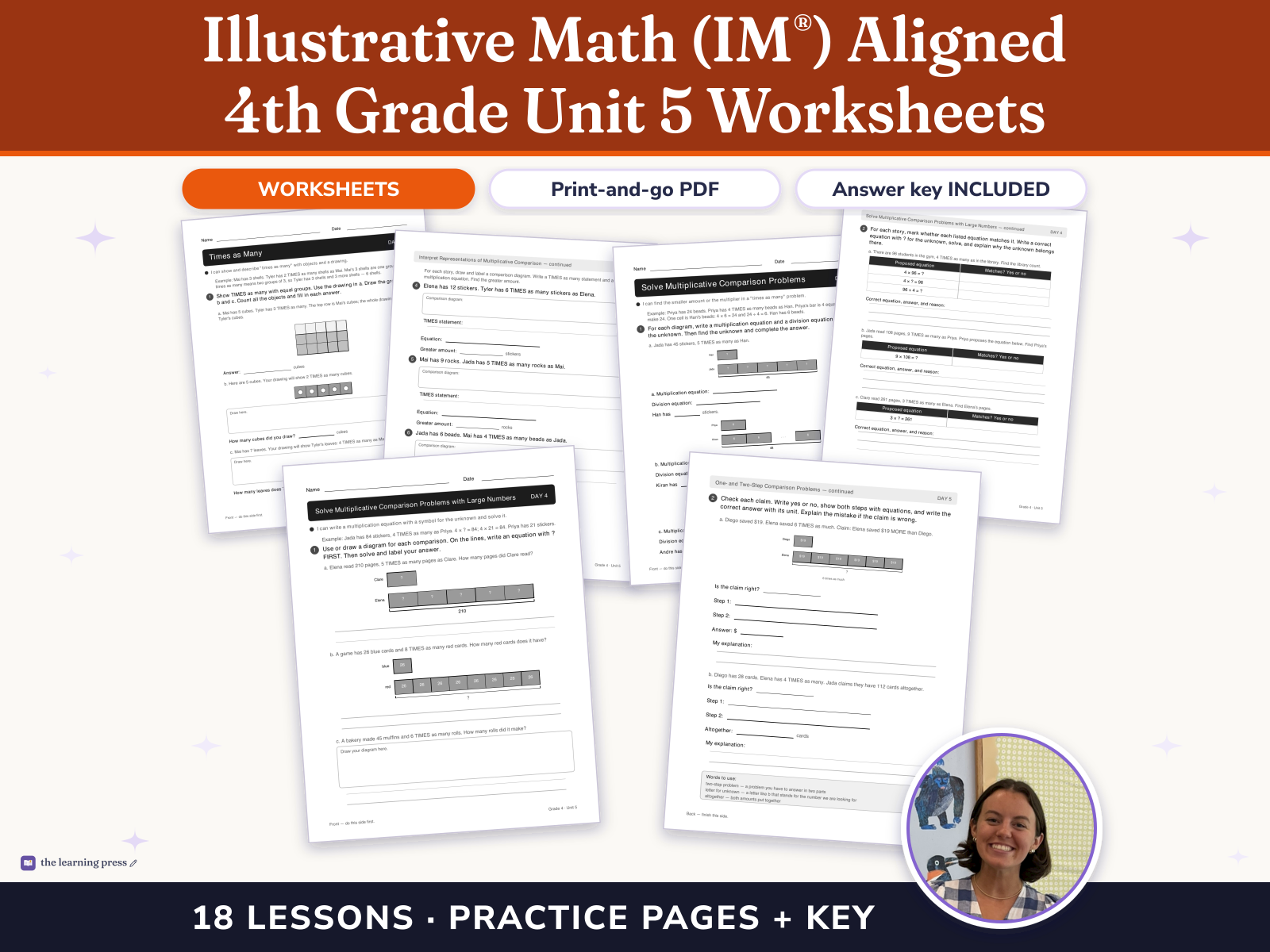 Preview page 1 of Illustrative Math (IM®) Aligned 4th Grade Unit 5 Worksheets: Multiplicative Comparison and Measurement