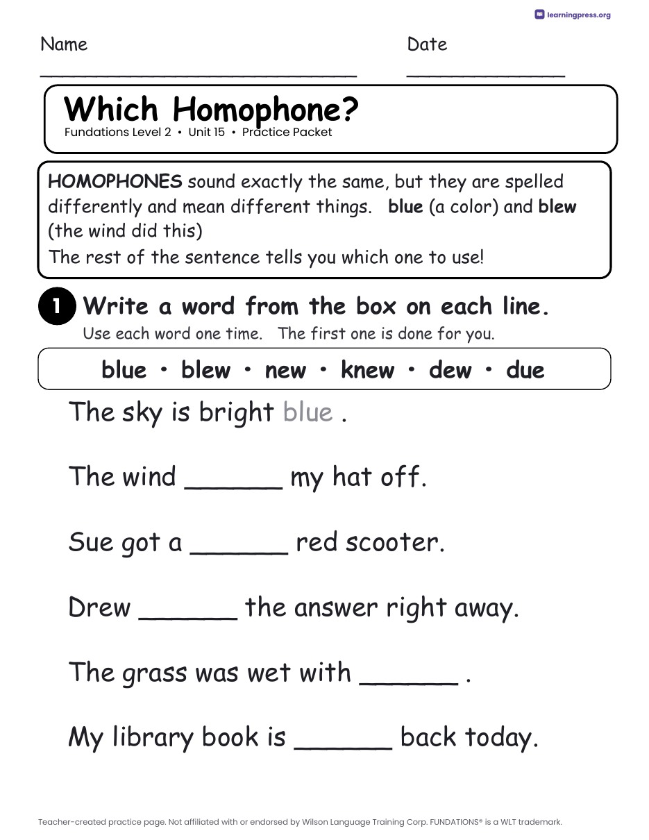 Preview page 2 of Fundations Level 2 Unit 15 Practice Packet