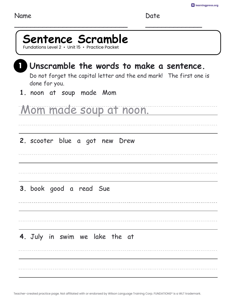 Preview page 4 of Fundations Level 2 Unit 15 Practice Packet