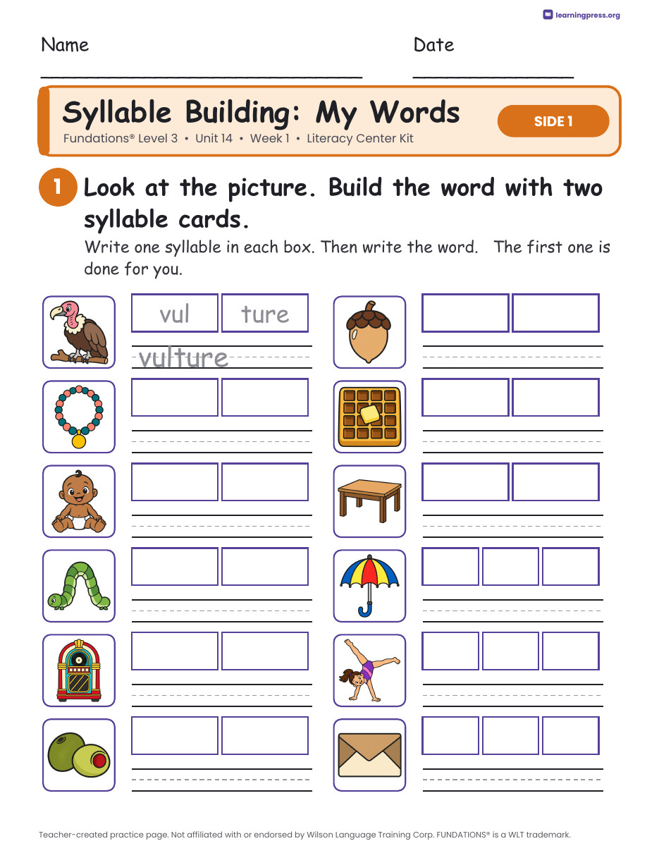 Preview page 2 of Fundations Level 3 Unit 14 Week 1 Literacy Center Kit