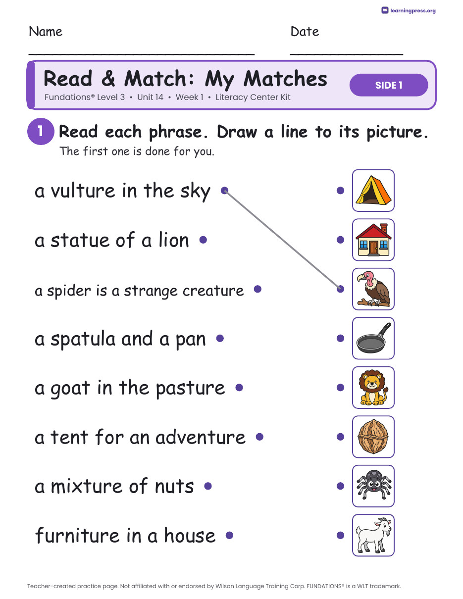 Preview page 3 of Fundations Level 3 Unit 14 Week 1 Literacy Center Kit
