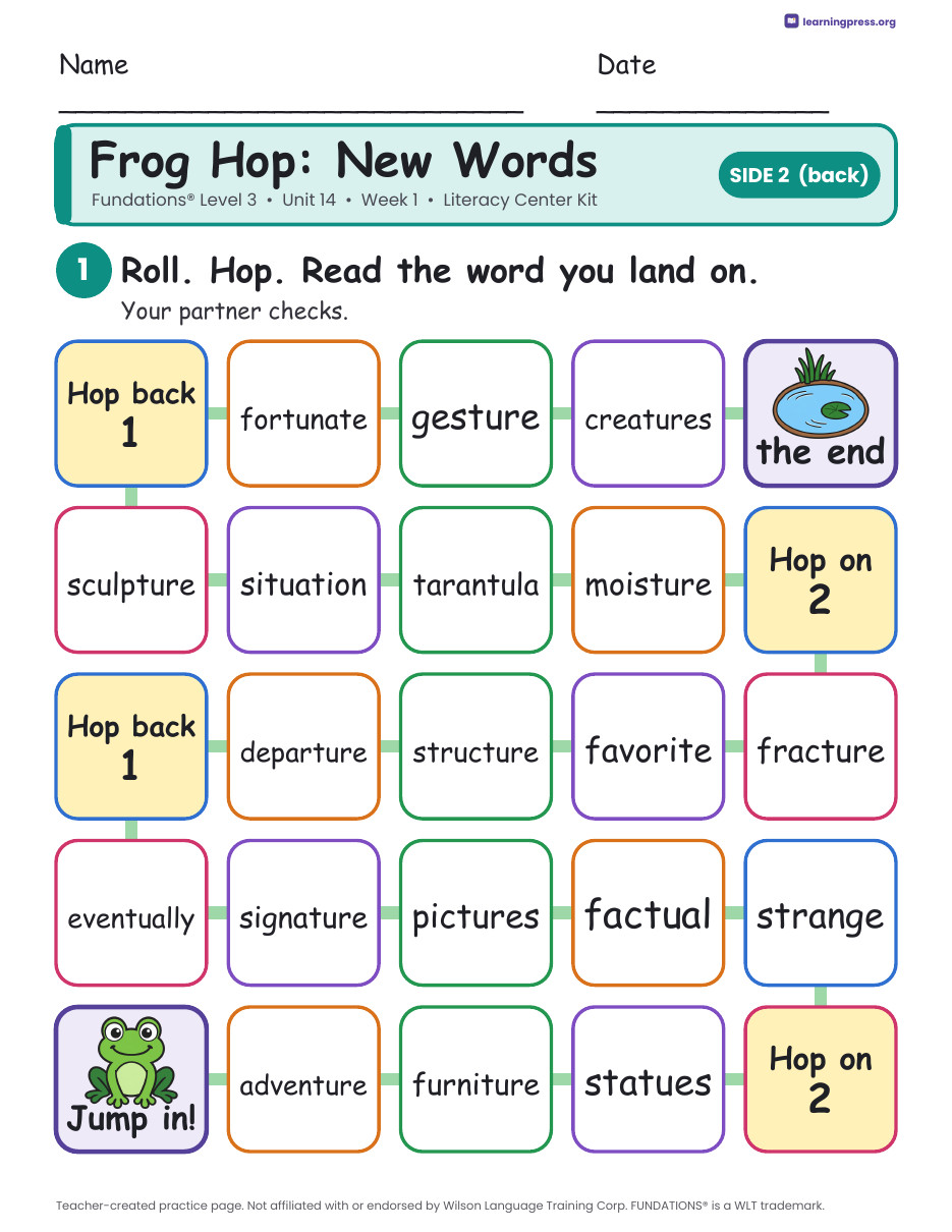 Preview page 4 of Fundations Level 3 Unit 14 Week 1 Literacy Center Kit