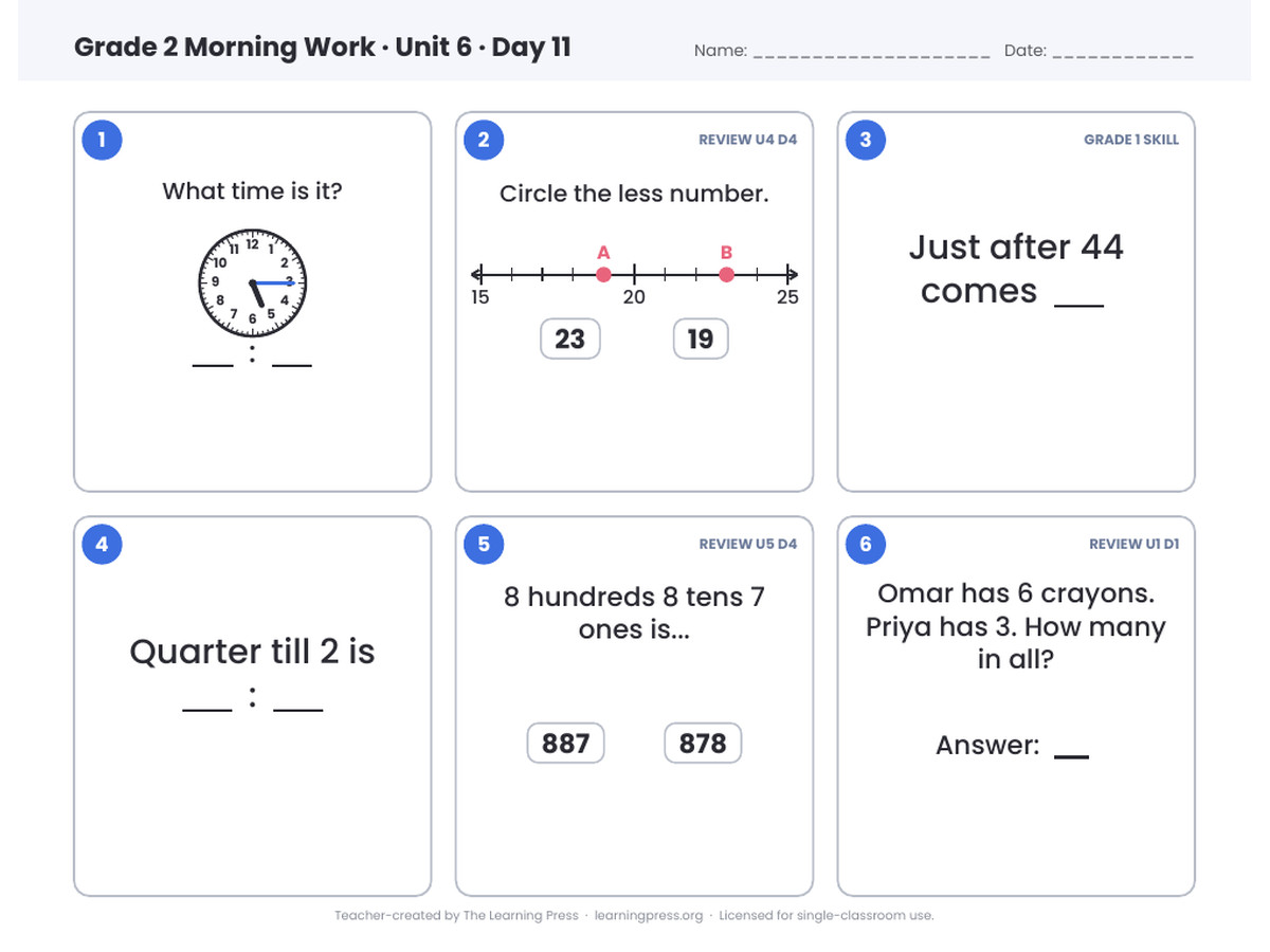 Preview page 3 of Illustrative Math (IM®) Aligned 2nd Grade Unit 6 Morning Work