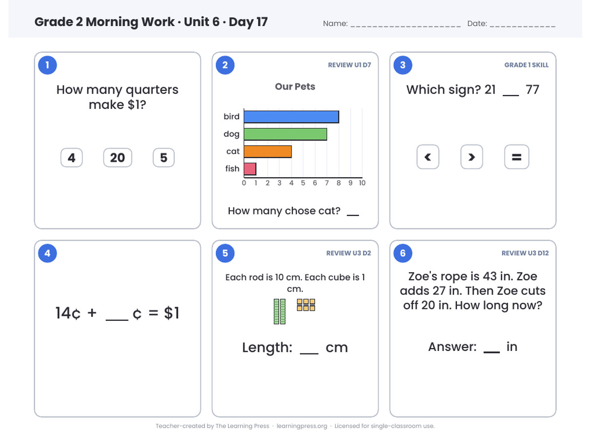 Preview page 4 of Illustrative Math (IM®) Aligned 2nd Grade Unit 6 Morning Work