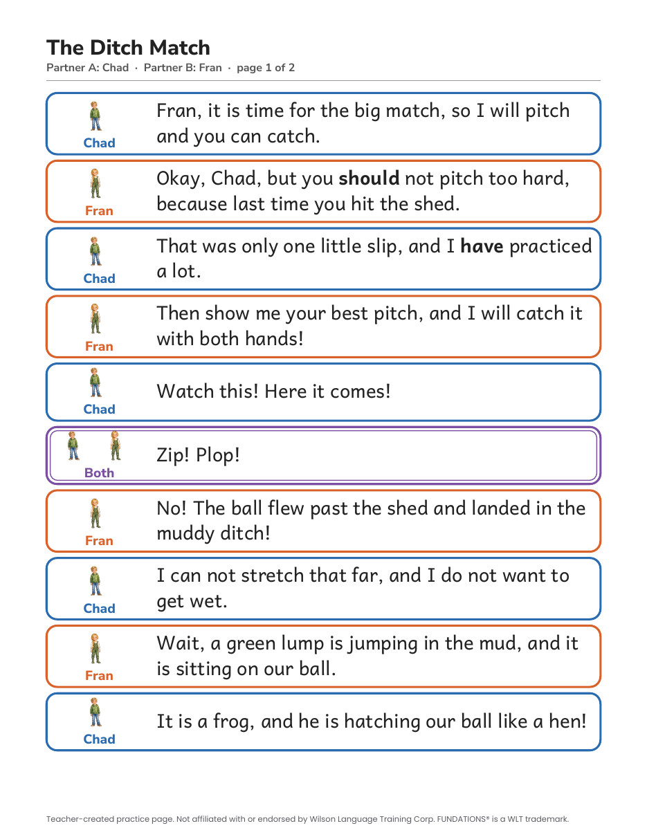 Preview page 2 of Fundations-Aligned Partner Reader's Theater · Level 3 Unit 1