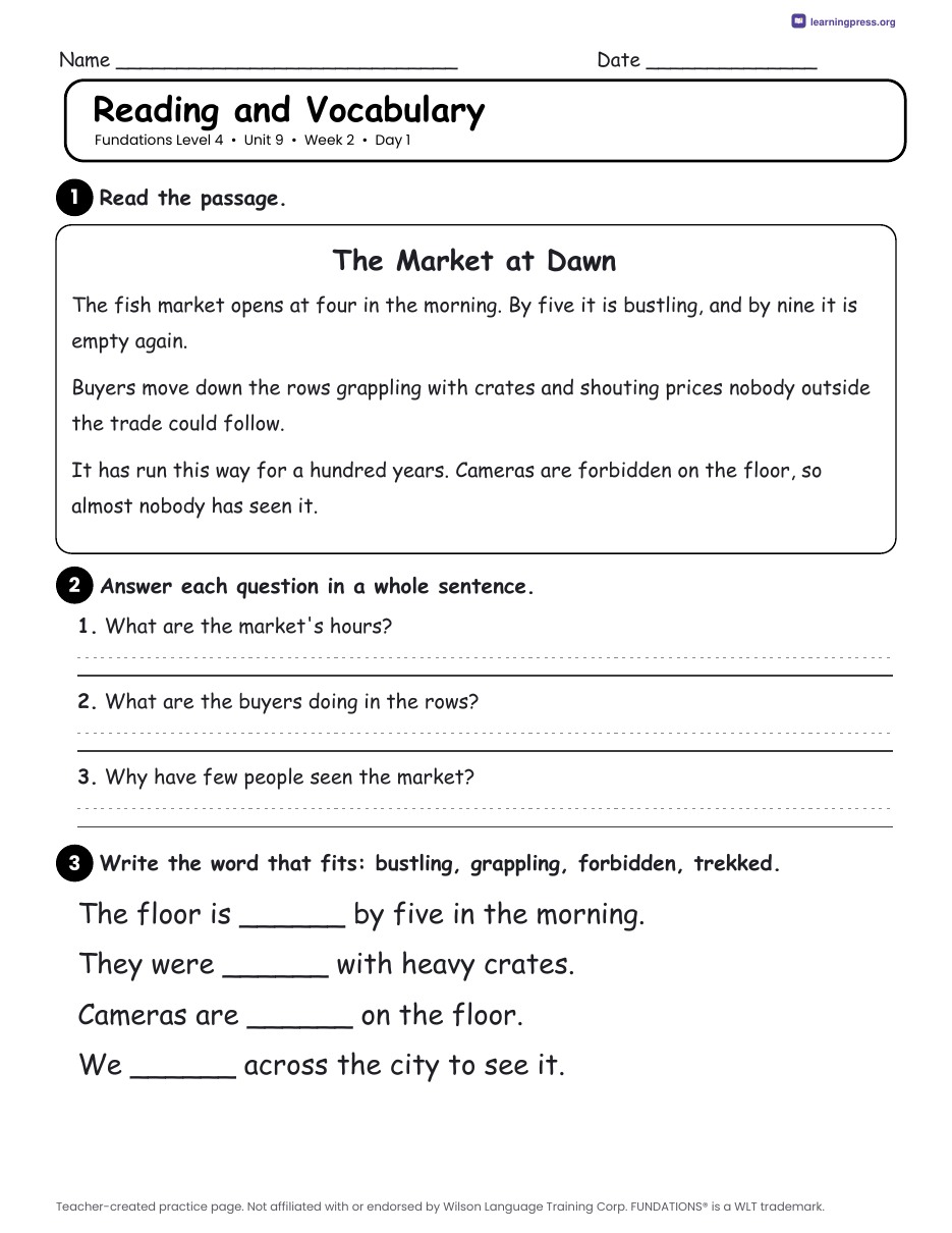 Preview page 3 of Fundations Level 4 Unit 9 Daily Lesson Work Pages