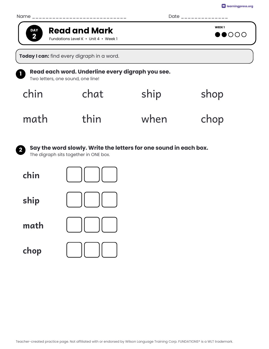 Preview page 1 of Fundations Level K Unit 4 Daily Lesson Work Pages