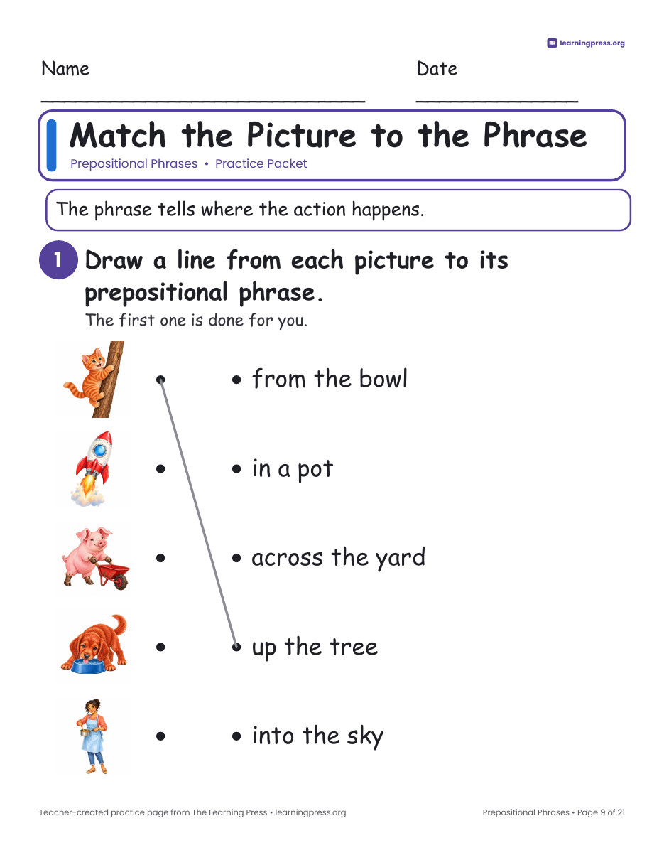 Preview page 3 of Prepositional Phrases Worksheets, Posters & Slides