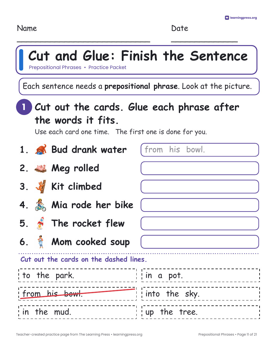 Preview page 4 of Prepositional Phrases Worksheets, Posters & Slides