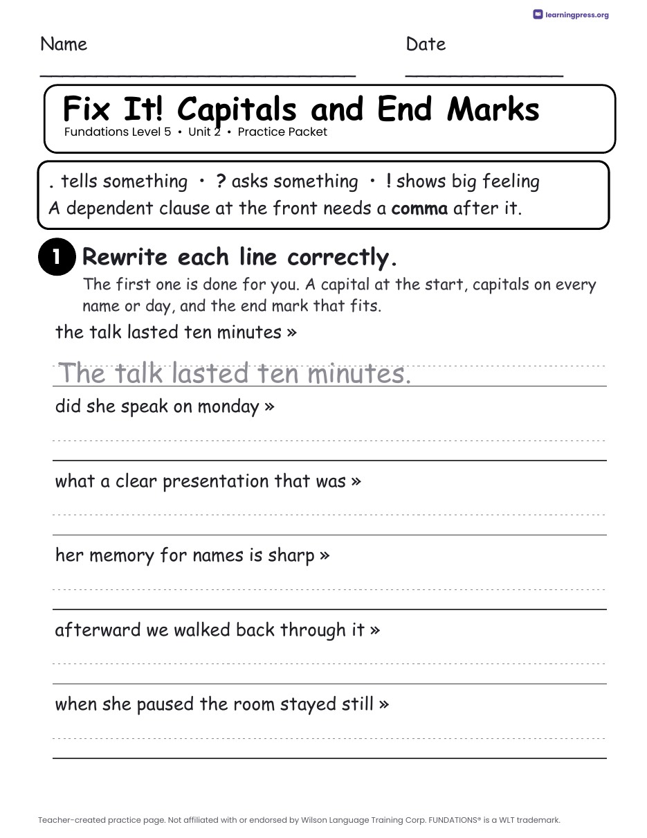 Preview page 4 of Fundations Level 5 Unit 2 Practice Packet