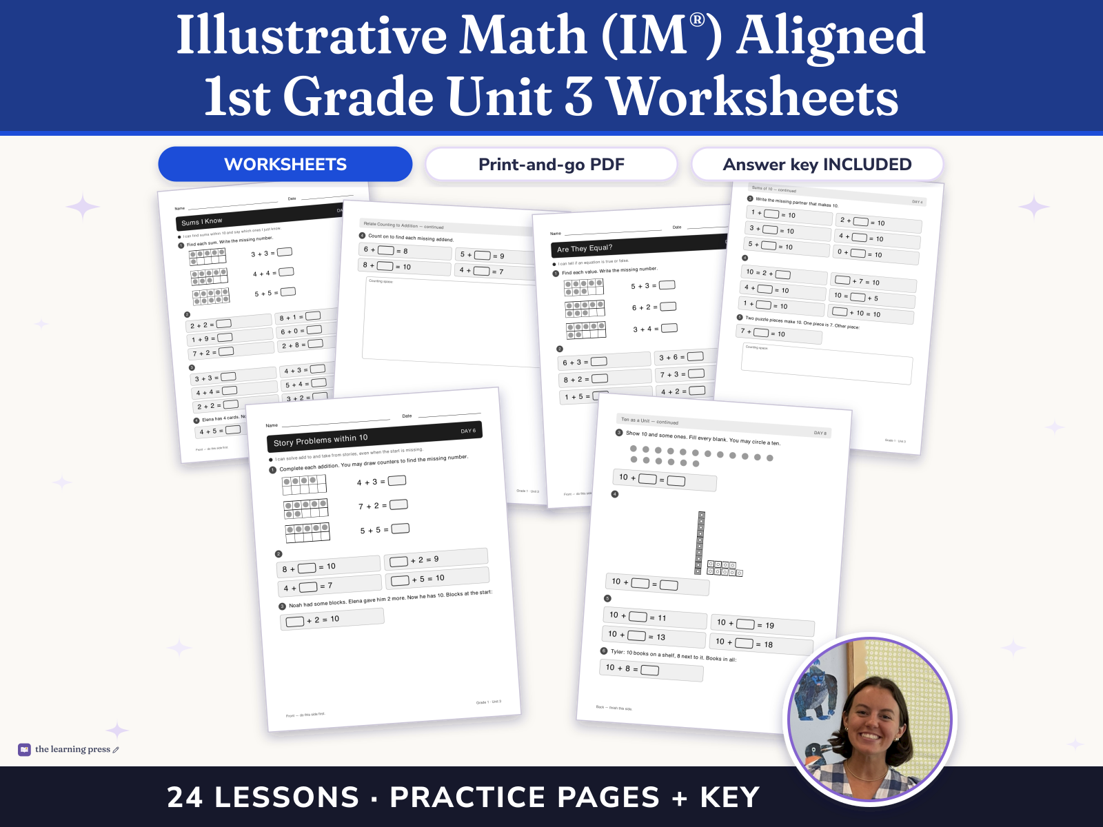Preview page 1 of Illustrative Math (IM®) Aligned 1st Grade Unit 3 Worksheets: Adding and Subtracting Within 20
