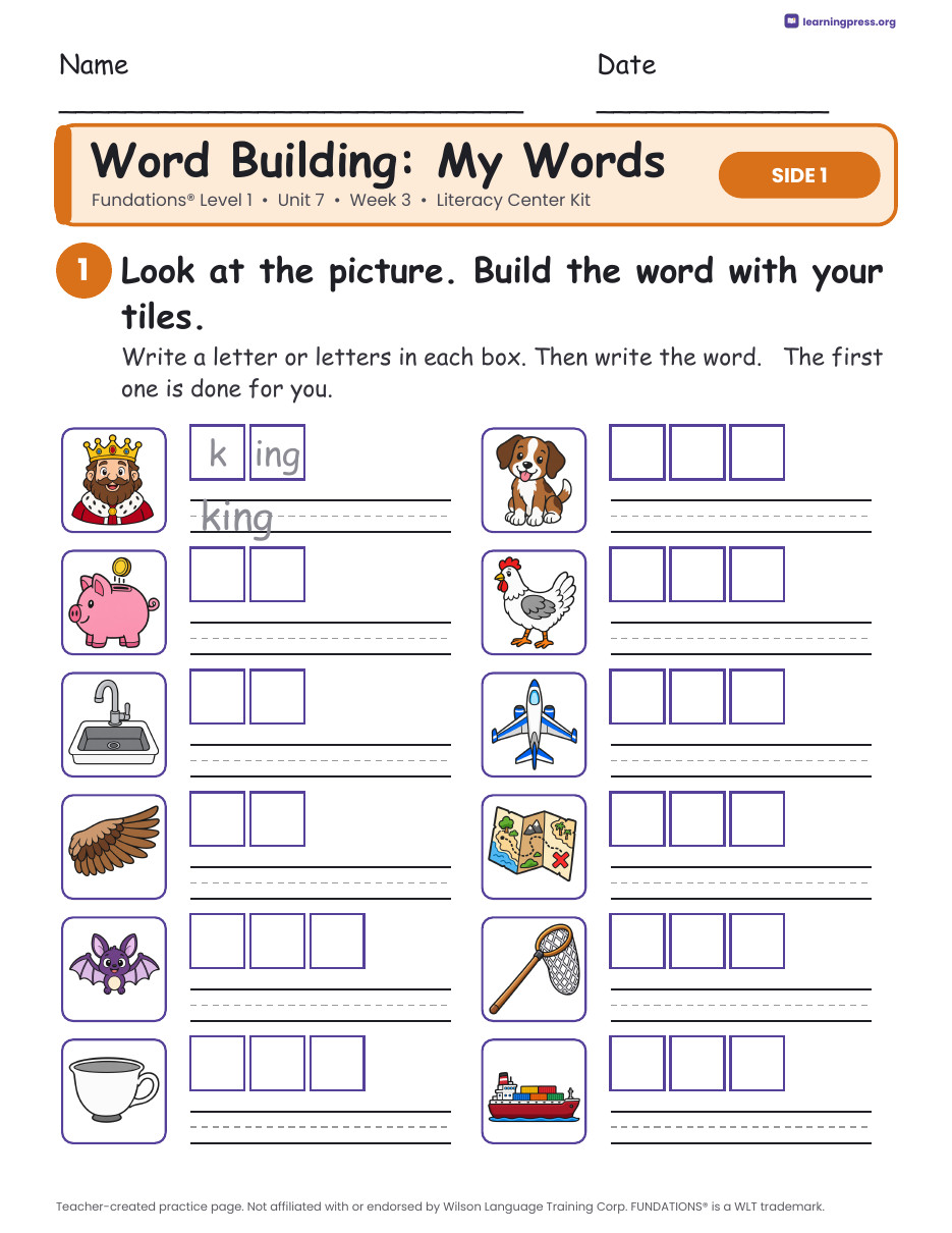 Preview page 2 of Fundations Level 1 Unit 7 Week 3 Literacy Center Kit