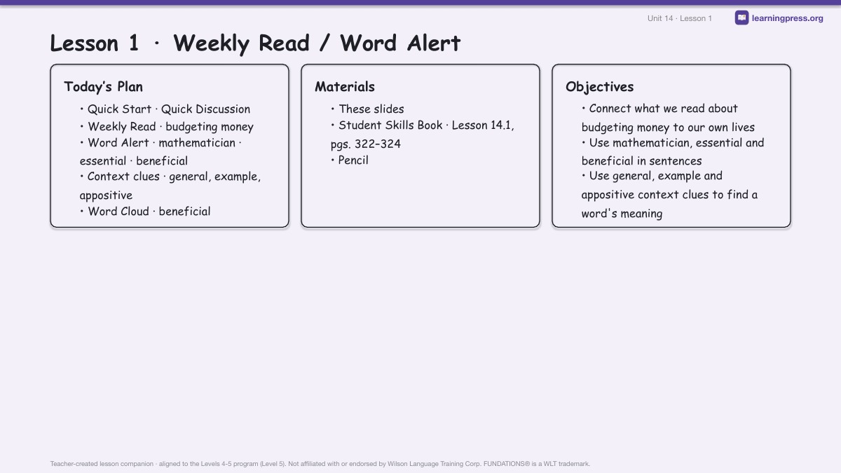 Preview page 1 of Fundations Level 5 Unit 14 Lesson Slides